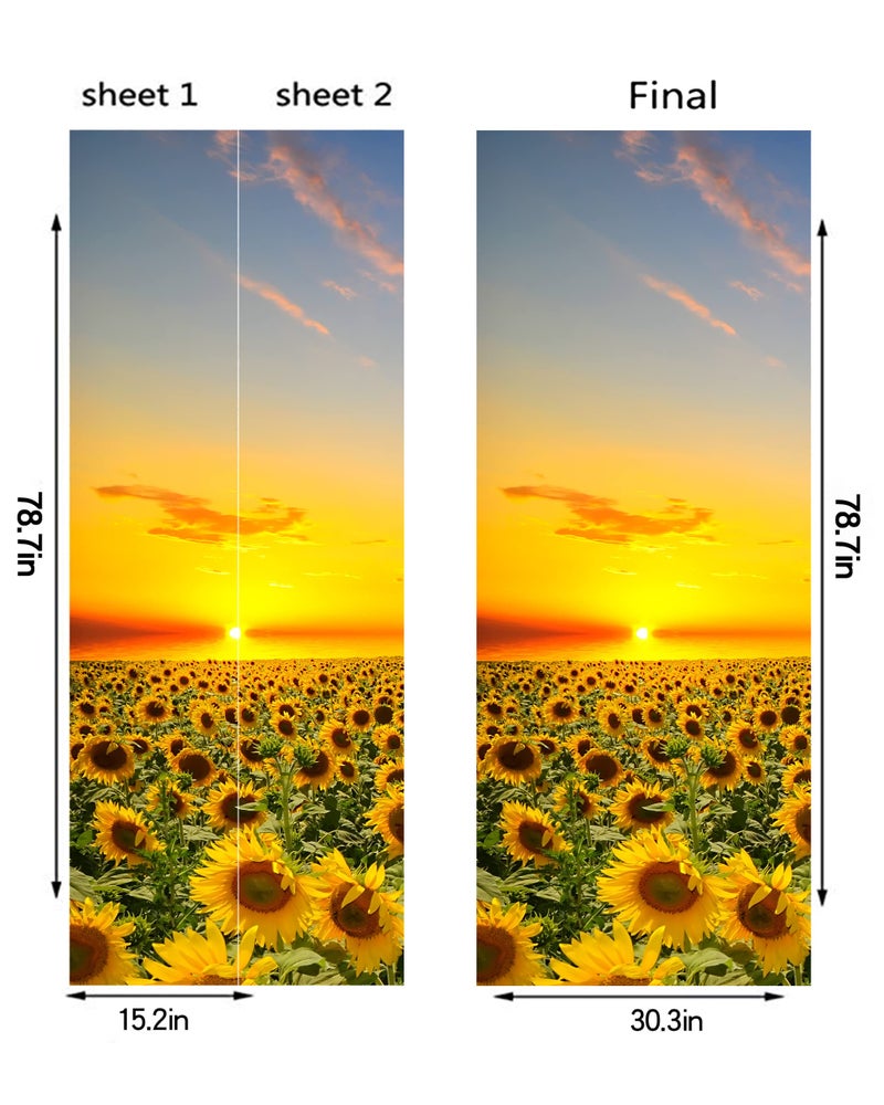 FLFK Sunflower Door Sticker - Door Mural Peel and Stick, Removable Self-Adhesive Door Wallpaper for Home Decor, 30.3 "W x 78.7 "L, Set of 2 Sheets - Image 2